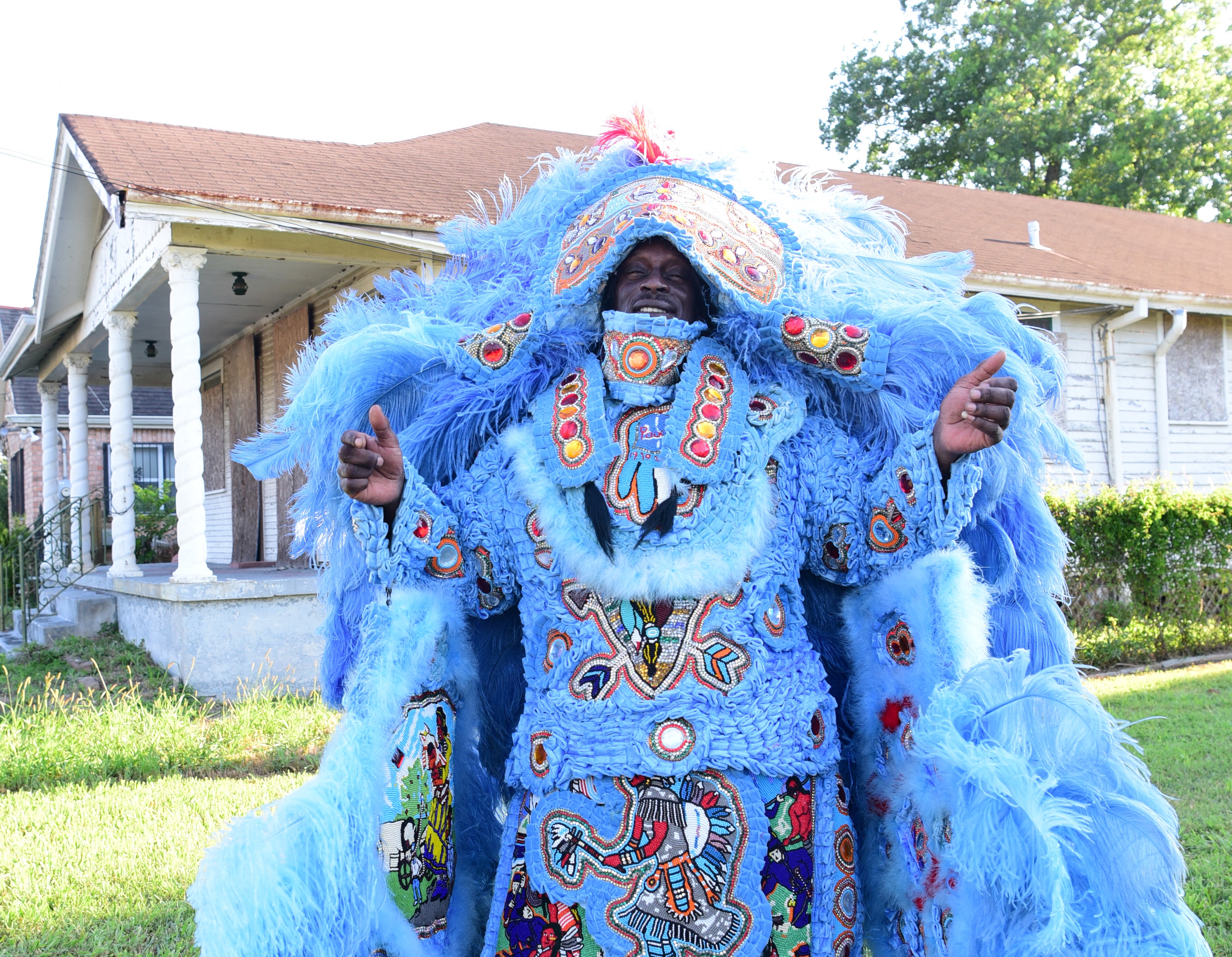 Henry Langlois in one of his Mardi Gras Indian suits.
